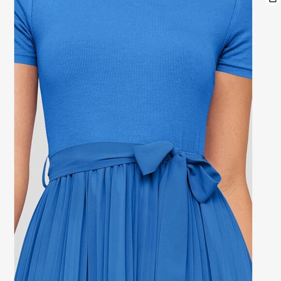 NWT (S) ZESICA Womens Summer Short Sleeve Midi Dresses Crew Neck Knit Belt - Picture 4 of 5